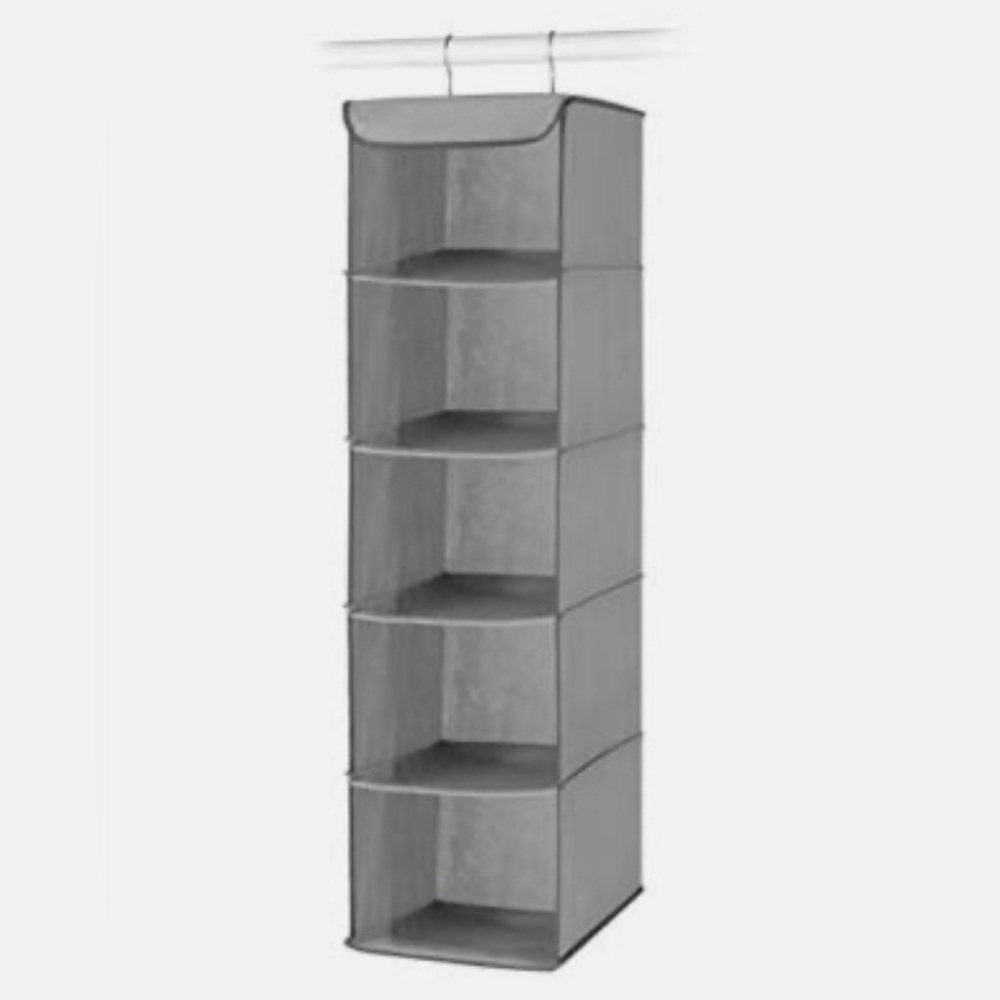 Spacious 5 Shelf Collapsible Hanging Grey Closet Organizer